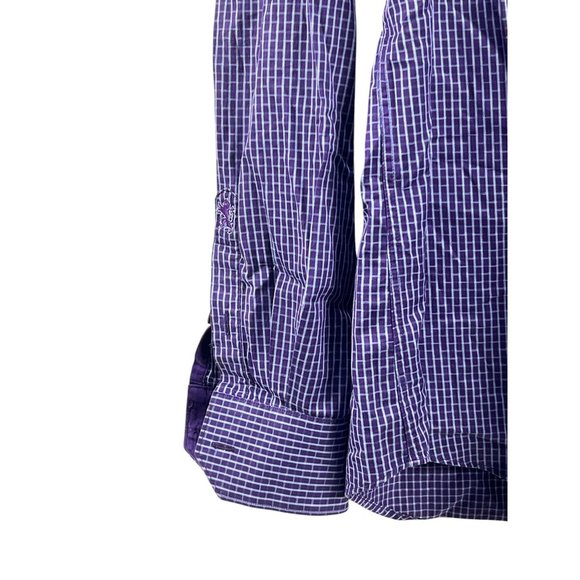 Bugatchi Mens Purple Checkered Long Sleeve Button-Down Shirt Cotton Blend - Picture 9 of 11